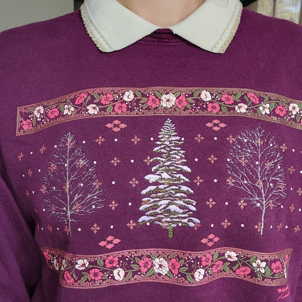 Morning Sun Vintage Collared Winter Crew Neck Sweater Size Medium - Picture 3 of 6